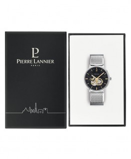 ecrin-montre-pierre-lannier-trio-cadran-noir-bracelet-acier-milanais_334b131